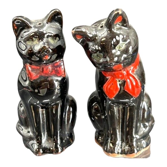 Vintage 1950s Shafford Black Cat Redware Salt & Pepper Shakers *READ* - Picture 2 of 11